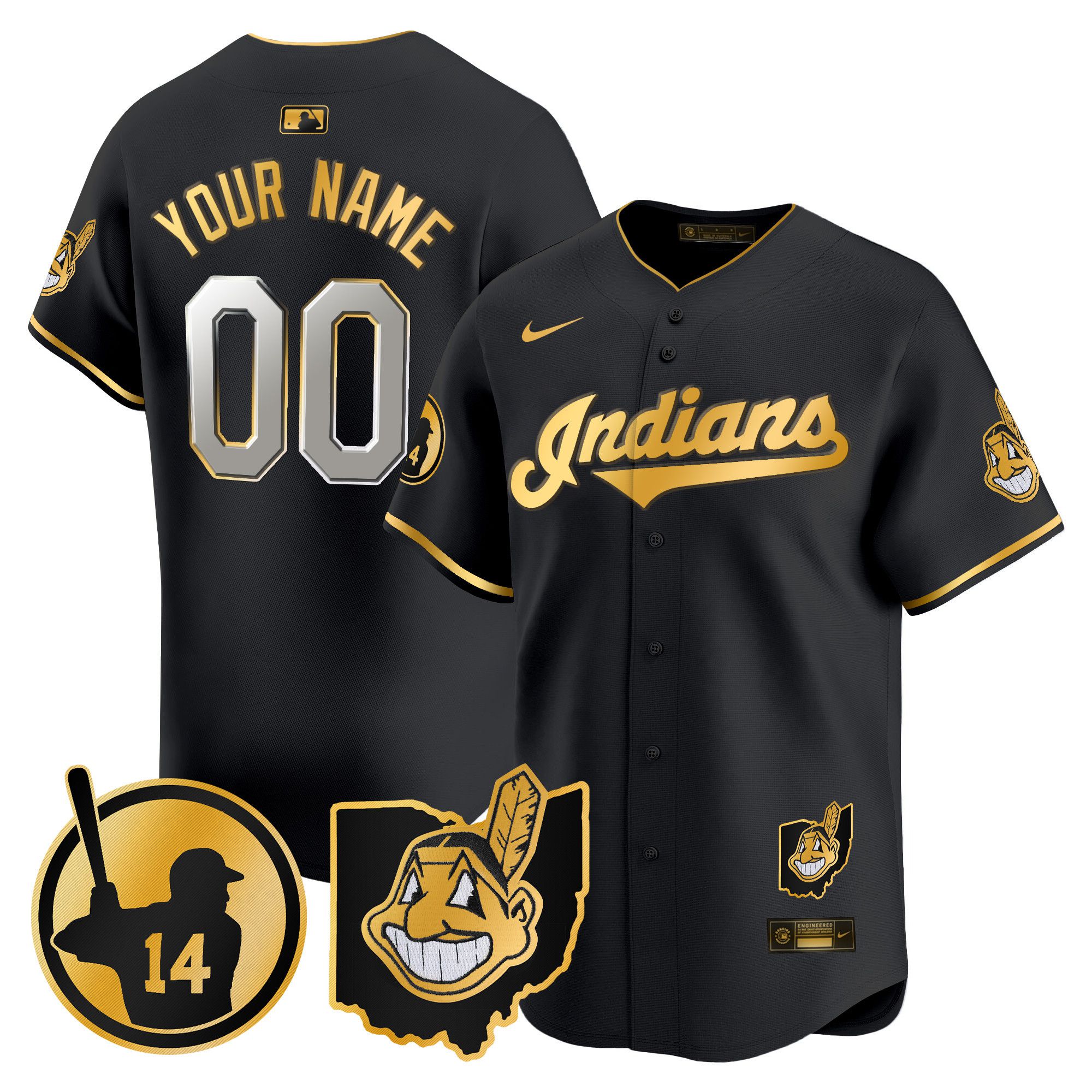 Men Cleveland Indians Black Nike 2025 Patch Vapor Premier Limited Custom MLB Jersey